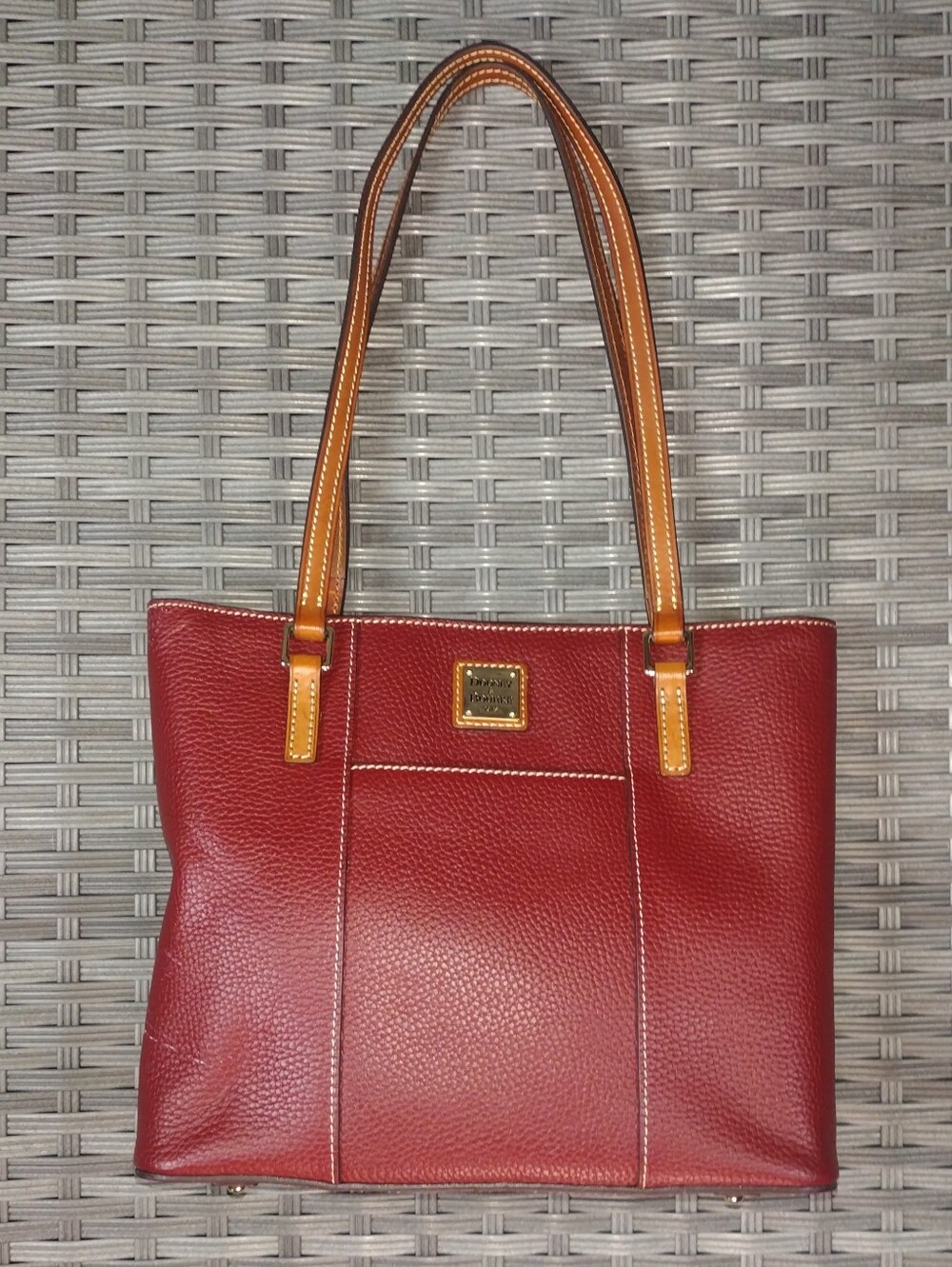 Dooney & Bourke Red Pebbled Leather Shoulder Bag with Tan Handles